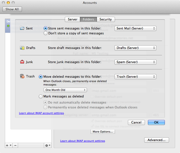 gmail imap settings for outlook 2011 mac